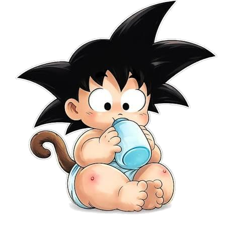 Goku bebé con su biberón